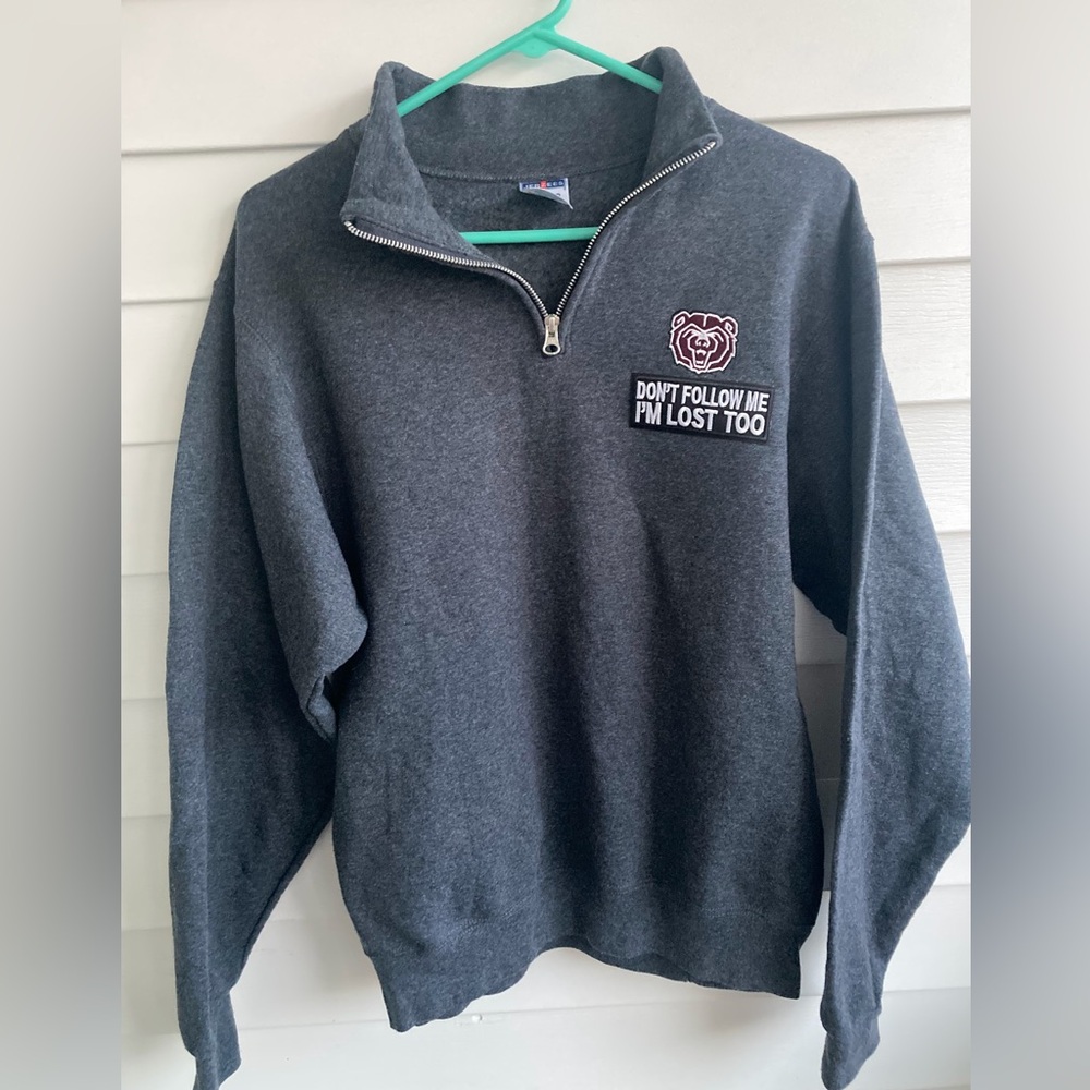 Women MSU Logo Pullover Sz Small/Gray/New Im Lost Too Patch